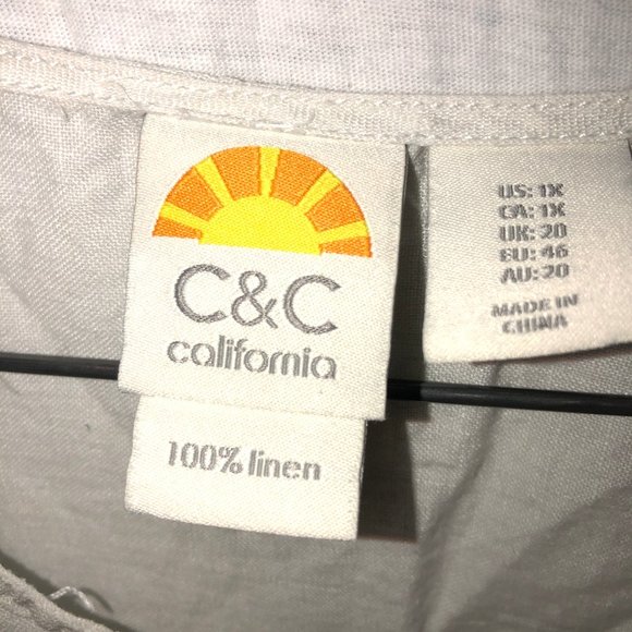 C& C California WOMAN PLUS 100% LINEN bone pink blue stripe button down … - Picture 2 of 3